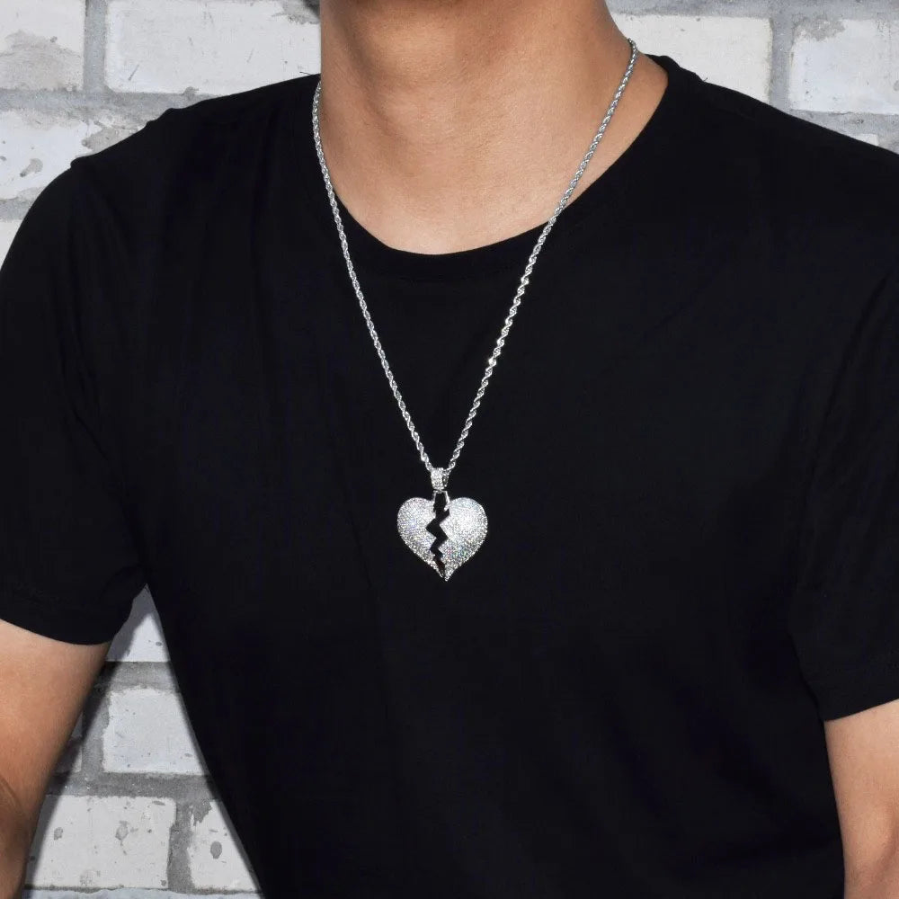Bubble Letter Broken Heart Necklace & Pendant Charms for Men Real Gold Plated
