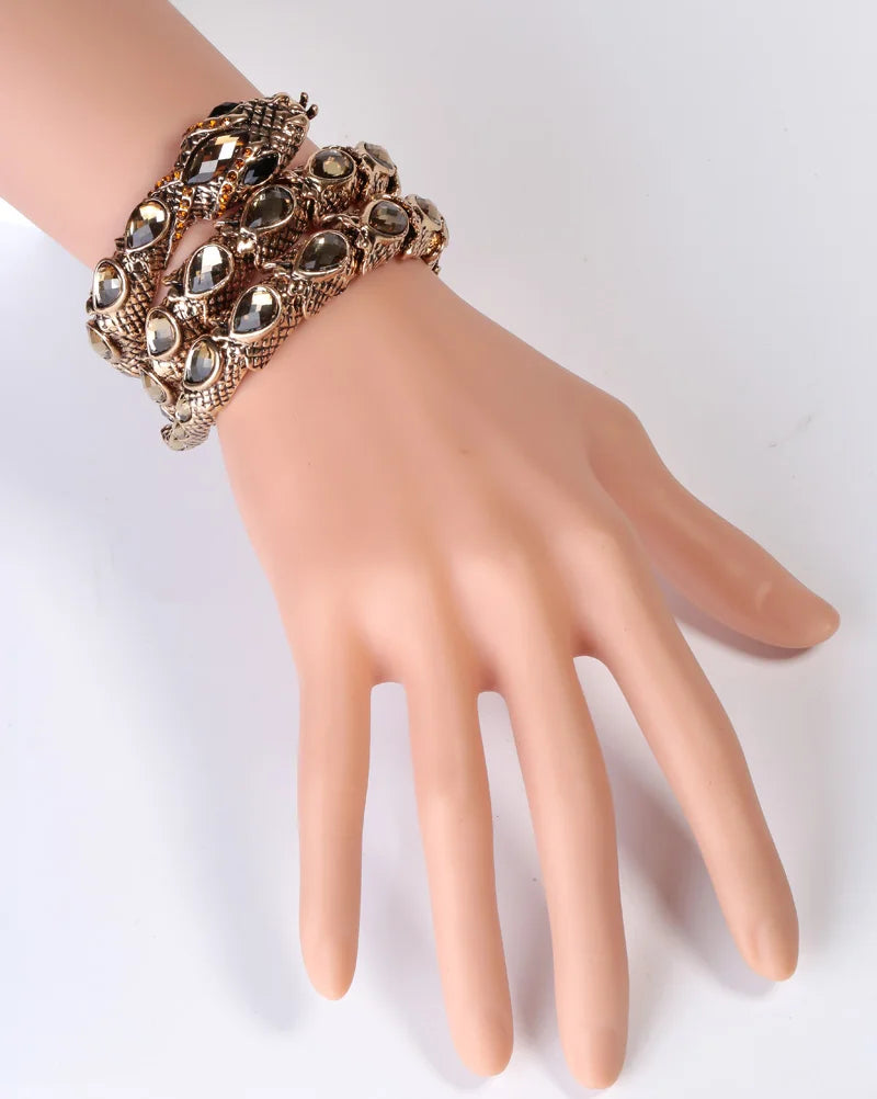 YACQ Stretch Snake Bracelet Armlet Upper Arm Cuff, Women Punk Rock Crystal Bangle Jewelry Gold Silver Color
