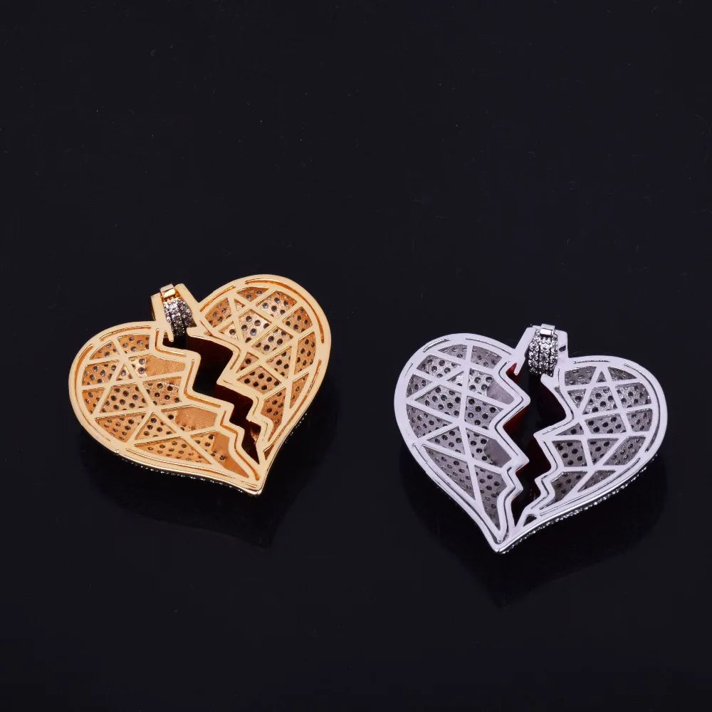 Bubble Letter Broken Heart Necklace & Pendant Charms for Men Real Gold Plated