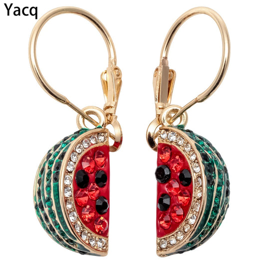 YACQ Watermelon Dangle Drop Earrings Gold Silver Plated ED01