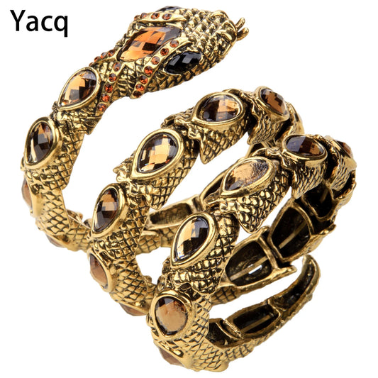 YACQ Stretch Snake Bracelet Armlet Upper Arm Cuff, Women Punk Rock Crystal Bangle Jewelry Gold Silver Color
