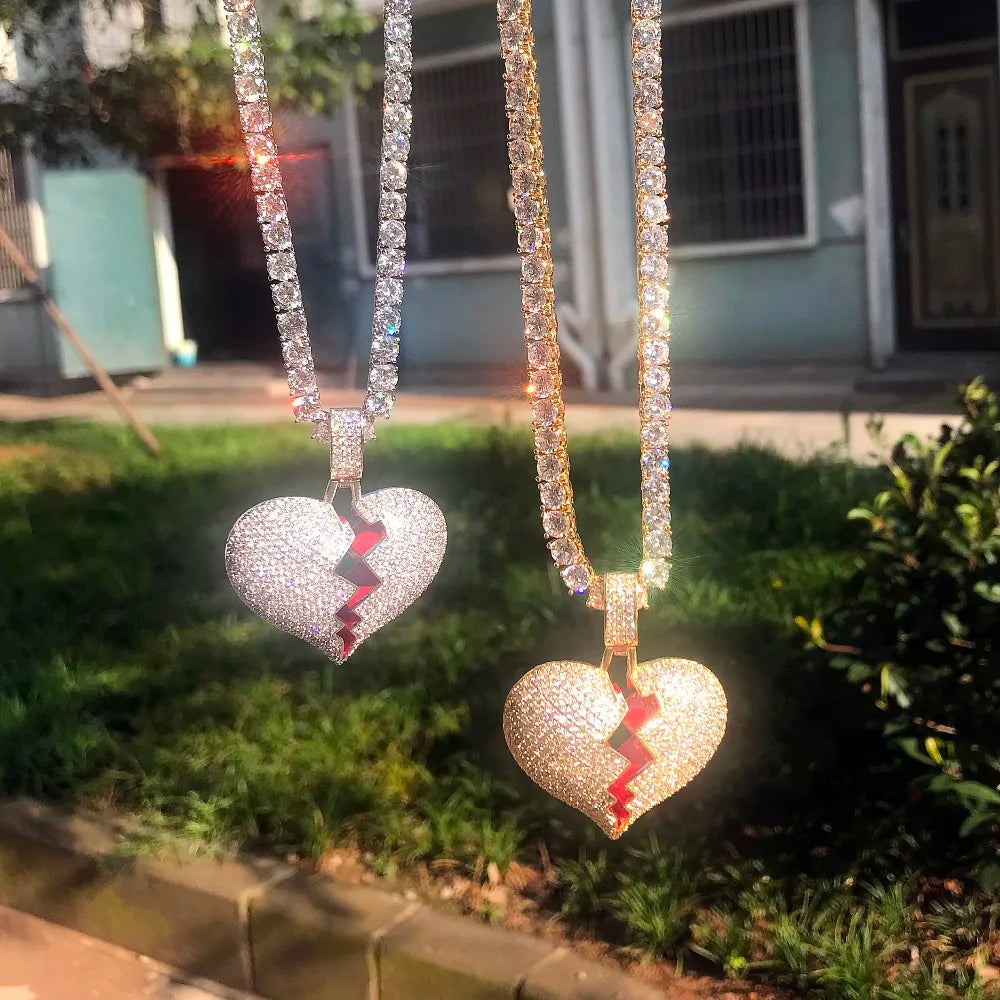 Bubble Letter Broken Heart Necklace & Pendant Charms for Men Real Gold Plated