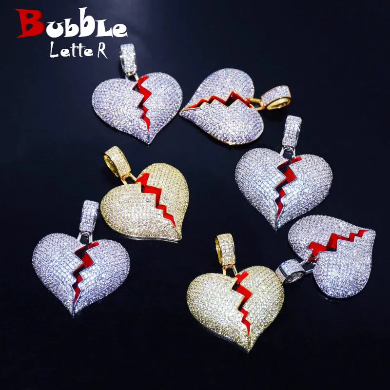 Bubble Letter Broken Heart Necklace & Pendant Charms for Men Real Gold Plated