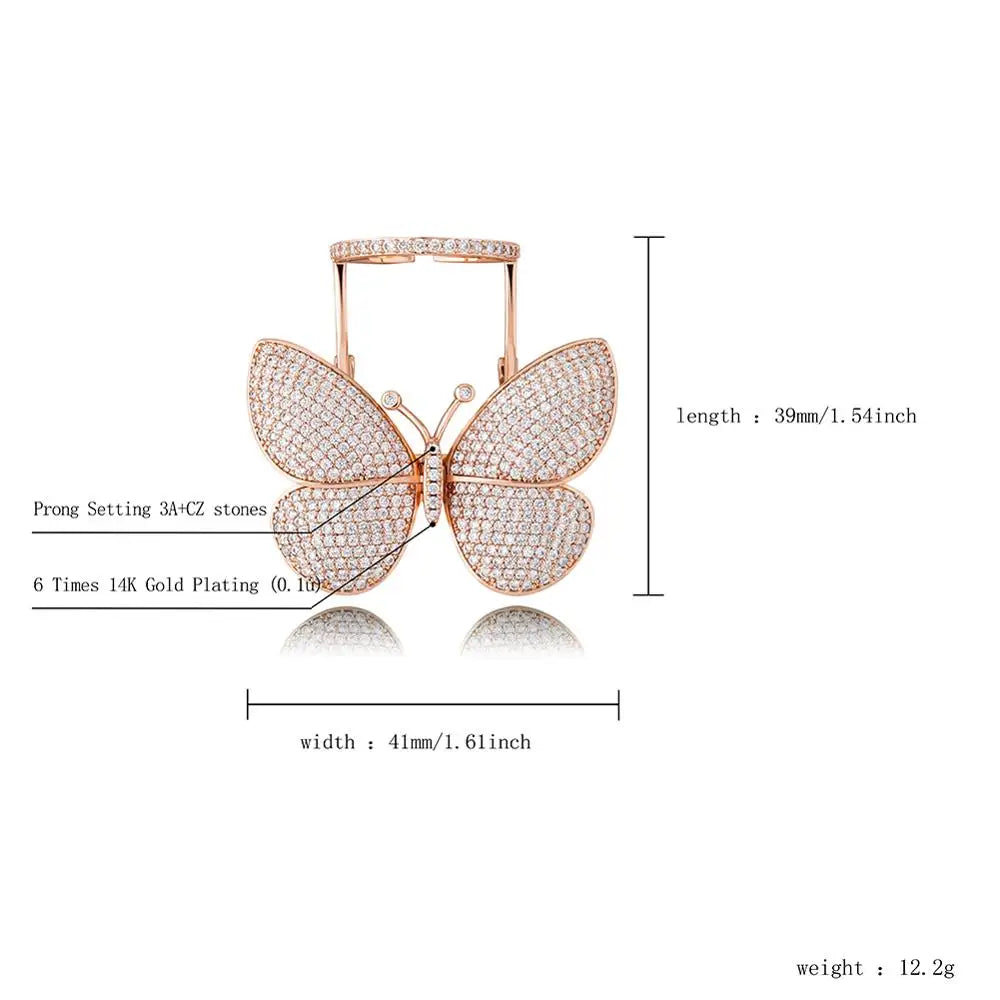 TOPGRILLZ Adjustable Butterfly Movable Wings Ring Cubic Zirconia
