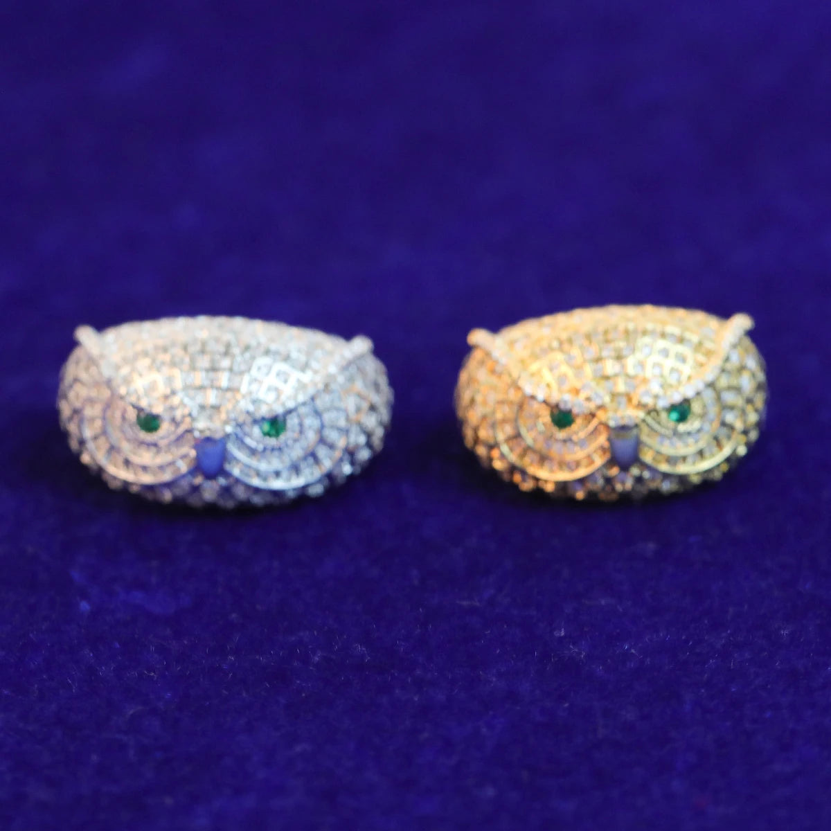 Bubble Letter Owl Iced Out Ring Men Real Gold-Plated Brass Cubic Zircon