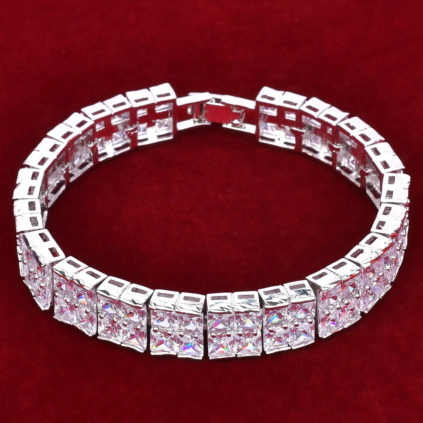 Men's Aokaishen Baguette Tennis Bracelet, 8-inch Iced Out, Real Gold Plated