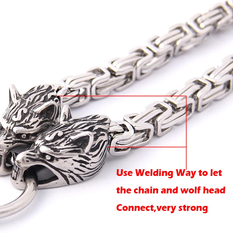 Viking Thor hammer pendant necklace, titanium steel wolf head chain necklace