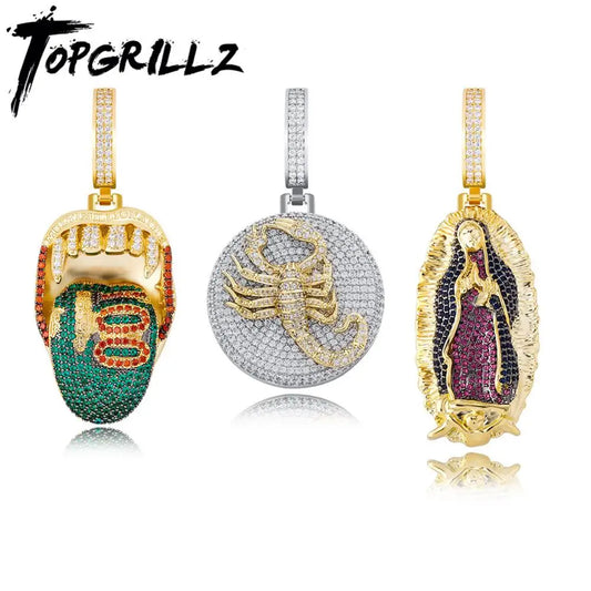 TOPGRILLZ Men's Pendant Green Tongue, Animal, Scorpion, Virgin Mary