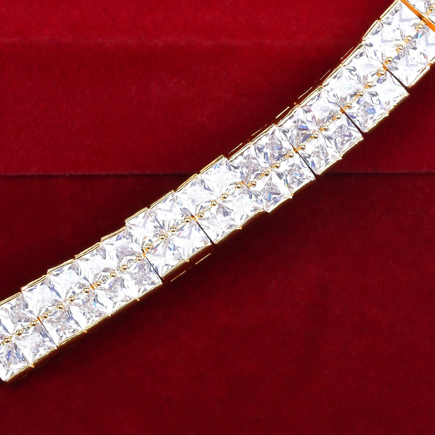 Men's Aokaishen Baguette Tennis Bracelet, 8-inch Iced Out, Real Gold Plated
