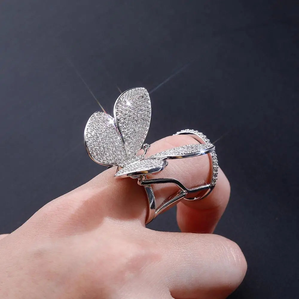 TOPGRILLZ Adjustable Butterfly Movable Wings Ring Cubic Zirconia