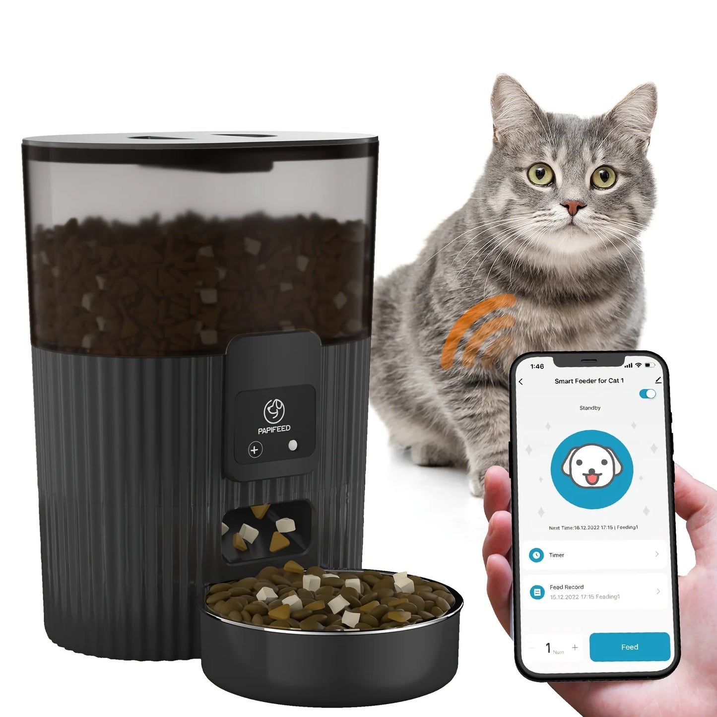PAPIFEED cat automatic feeder dog fixed feeding machine Wi-Fi remote smart pet food dispenser