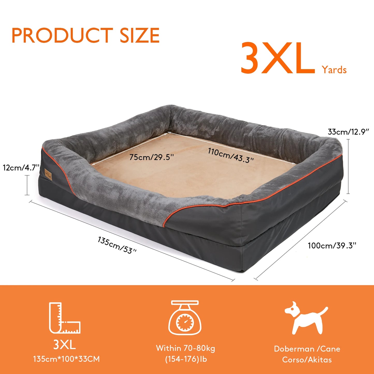 Large Dog Bed Soft Comfortable Anti-Allergy Warm Fleece, Removable Washable Cover Pet Bed Waterproof.