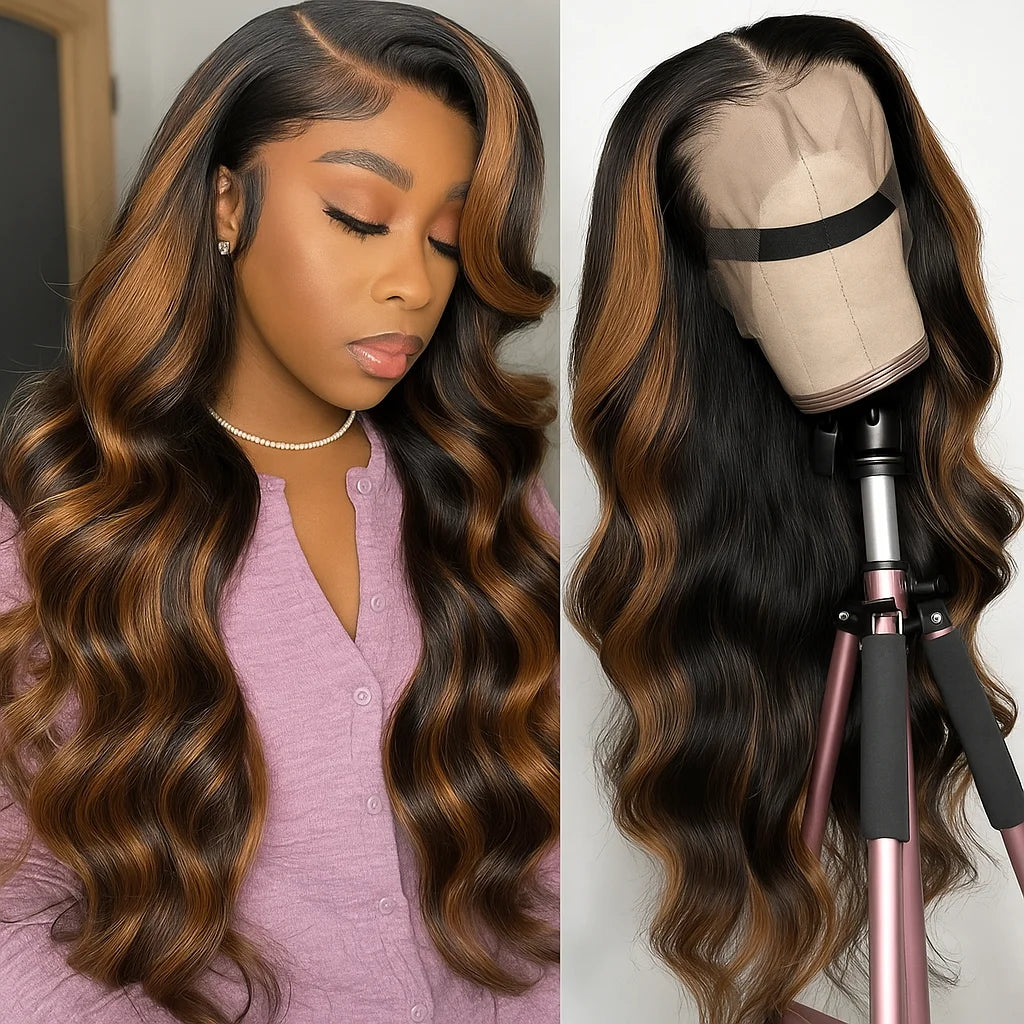 1B/30 Highlight Wig Human Hair Ombre Blonde Colored Body Wave 13X4 Lace Frontal Preplucked