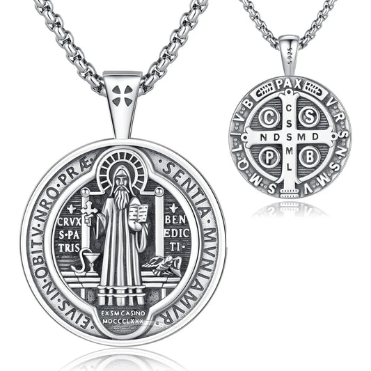 Saint Benedict Necklace 925 Sterling Silver for Men/Women