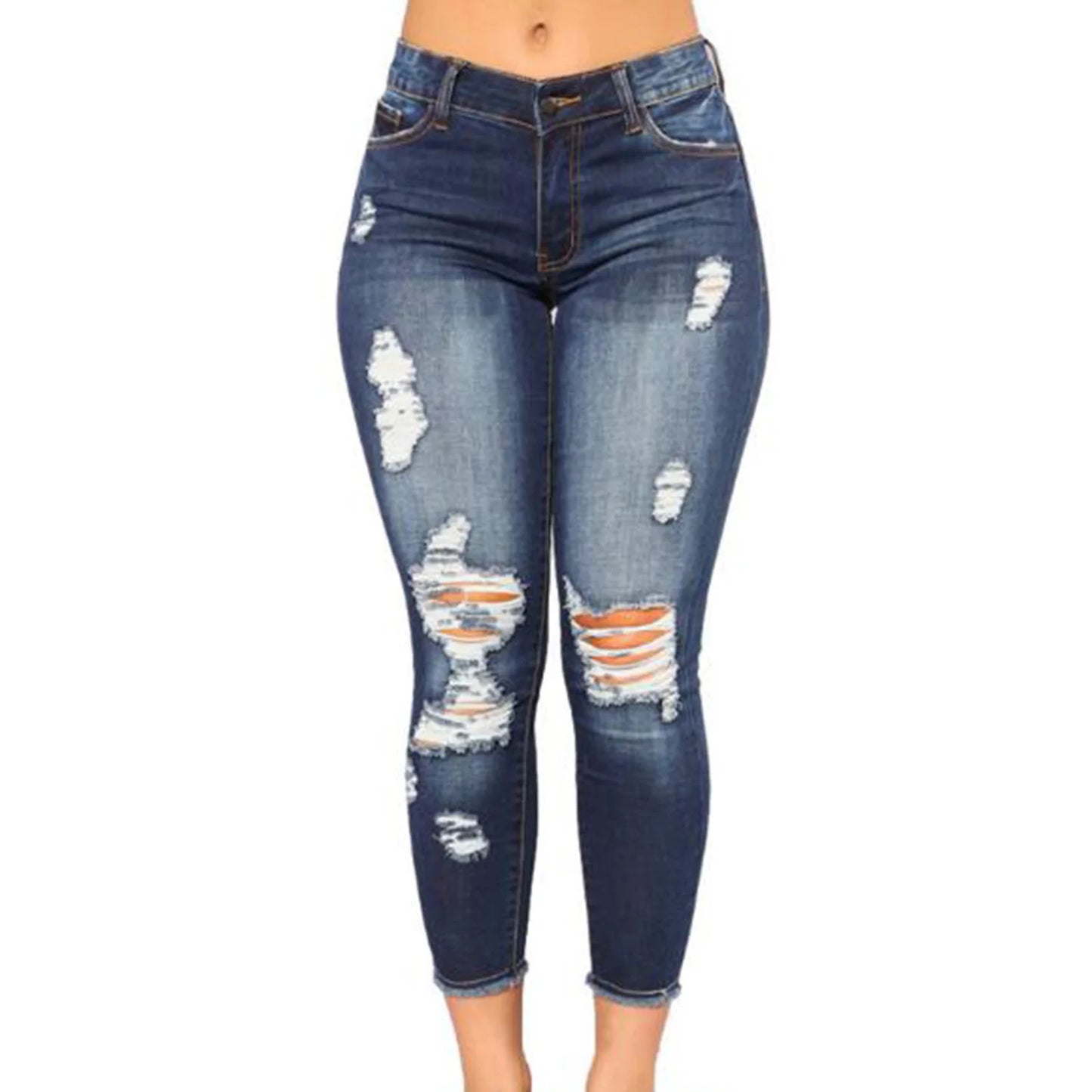 Ladies High Waist Skinny Jeans Stretch Ripped Denim Pants Distressed Cropped Casual Streetwear Fashion