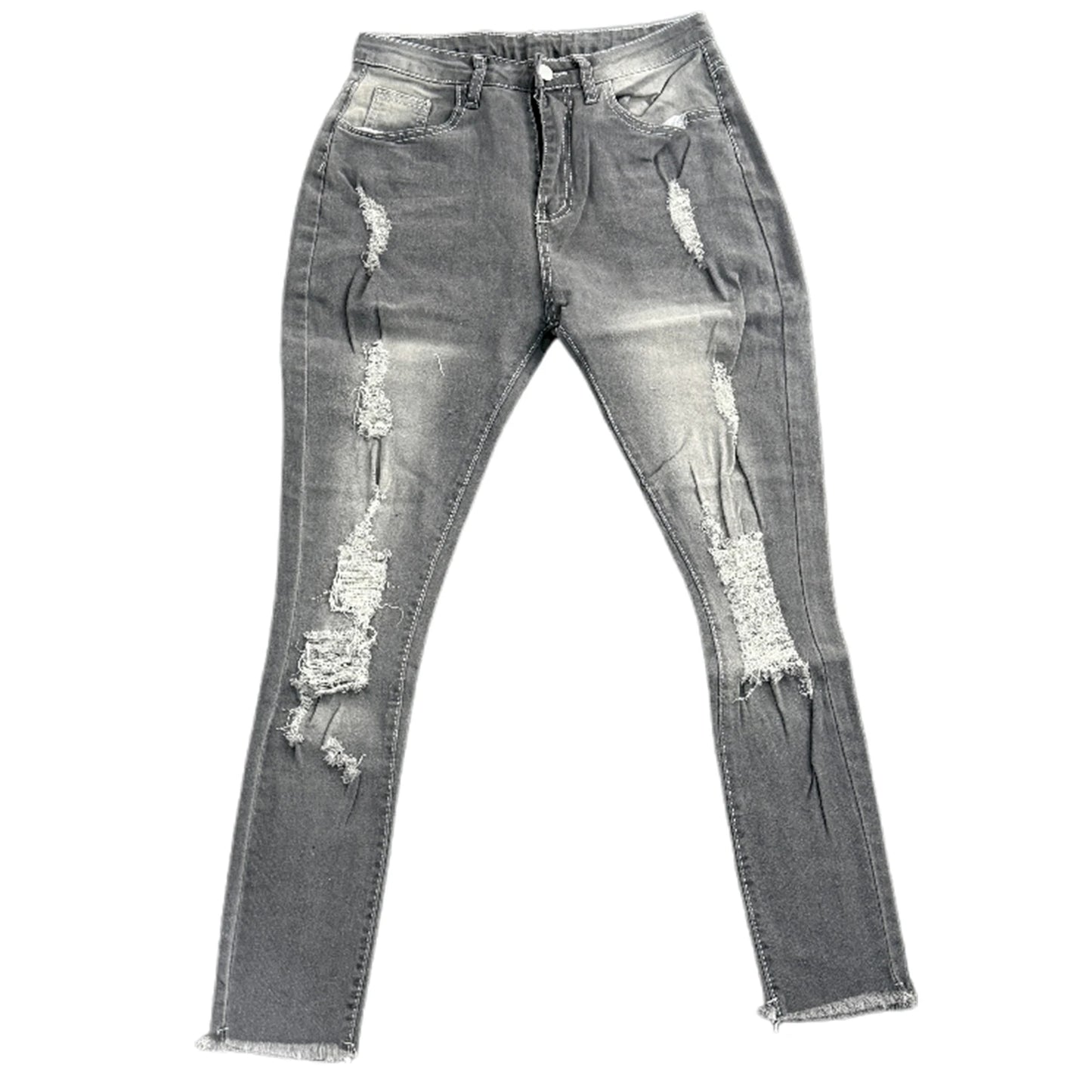 Ladies High Waist Skinny Jeans Stretch Ripped Denim Pants Distressed Cropped Casual Streetwear Fashion