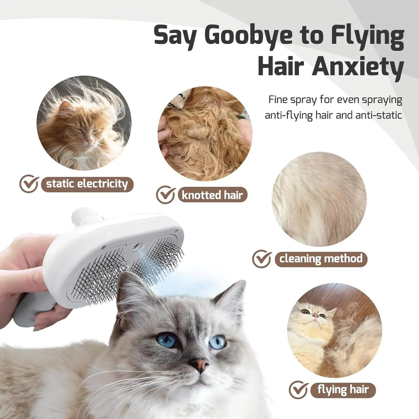 Pet Spray Hair Comb, Pet Hair Remover Cleaning Brush, Cats' Grooming & Dog Accessories Tool, Dematting Water Mist Humidifier Comb.