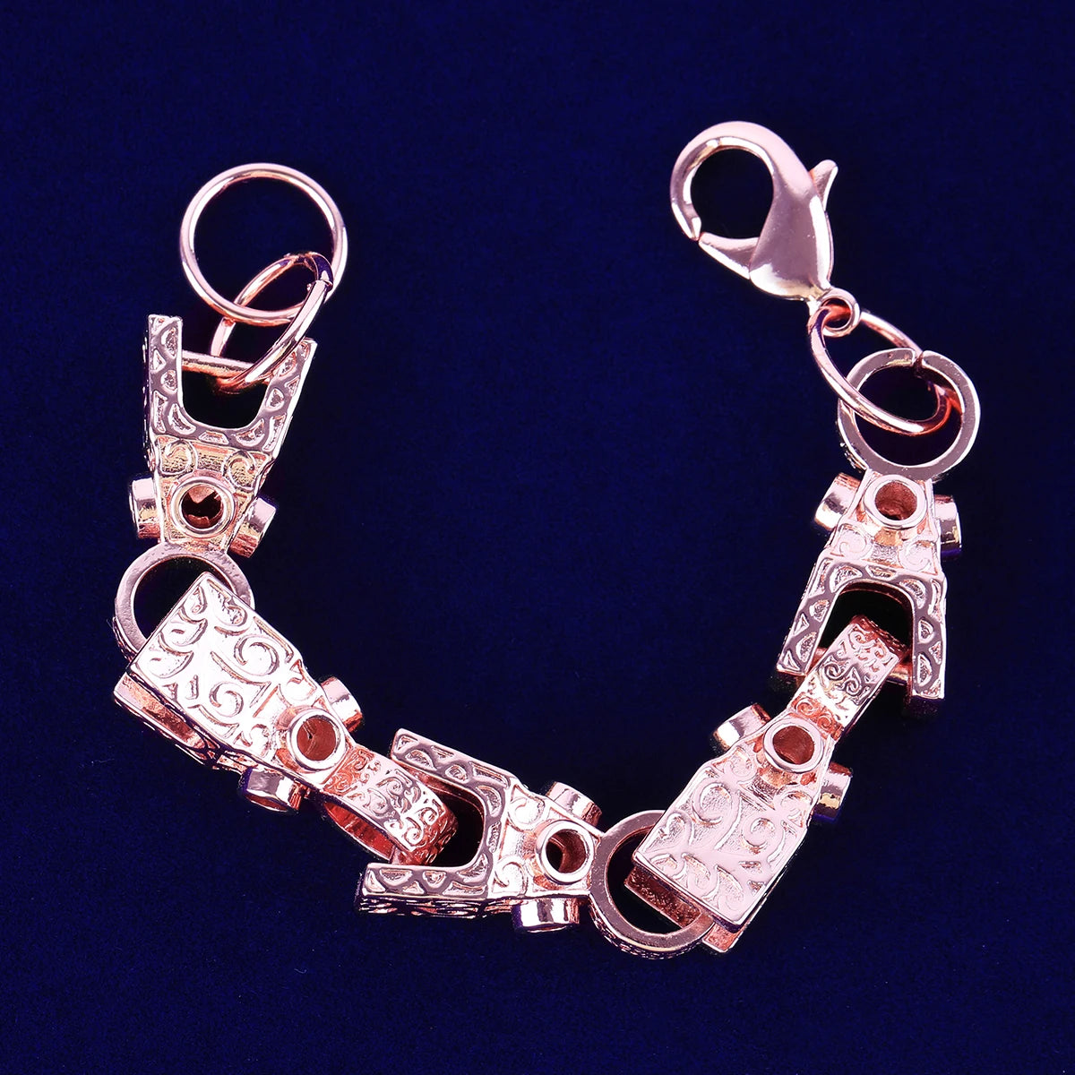 Bubble Letter 3D Block Cuban Link Bracelet for Men, Copper Gold Plated Lobster Clasp