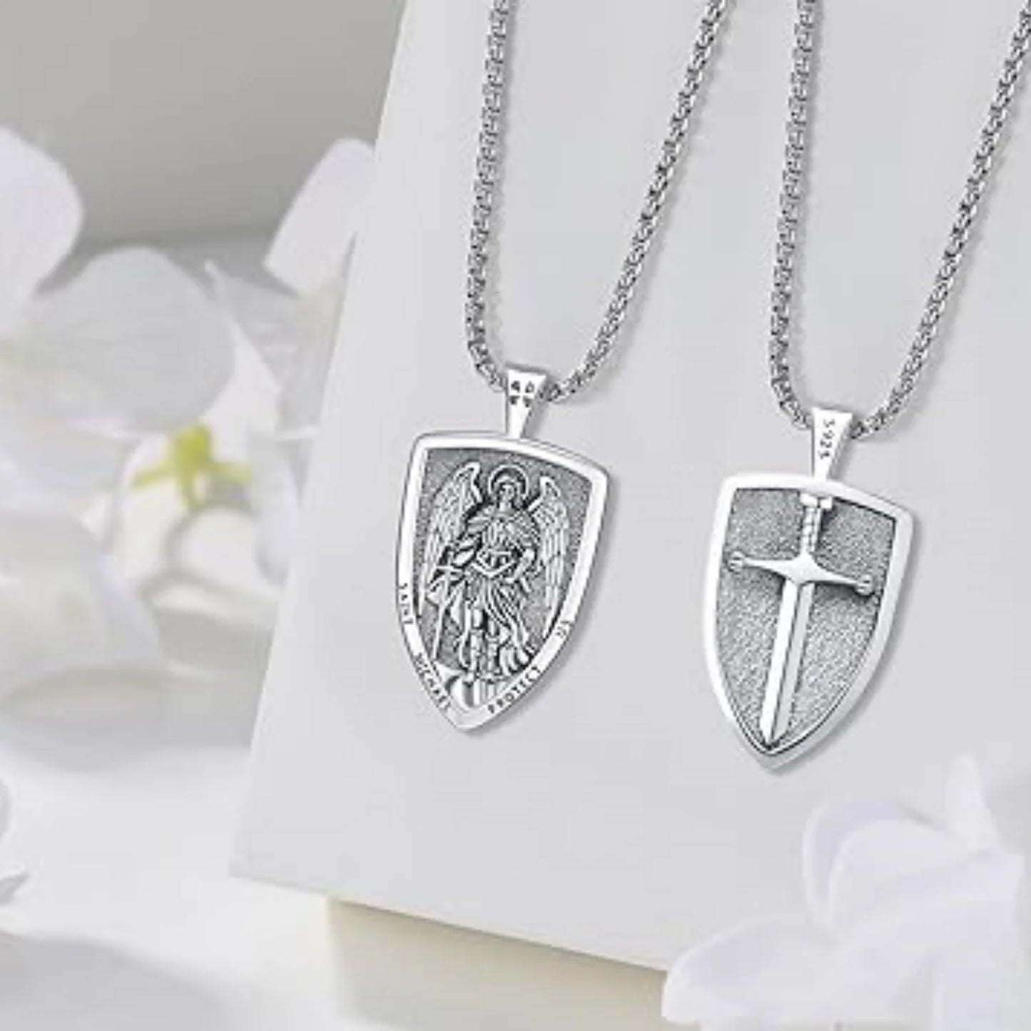 Saint Michael Cross Medal Protection Necklace 925 Sterling Silver