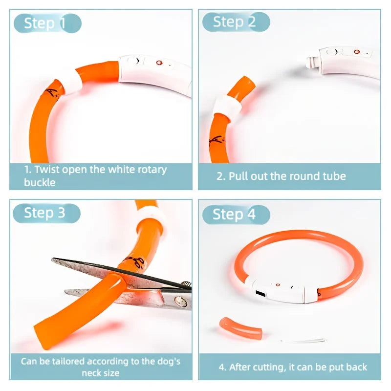New LED Dog Collar USB Rechargeable，3 Mode Adjustable Glowing Dog Collar for Night Walking, Safe Reflective Pet Collar