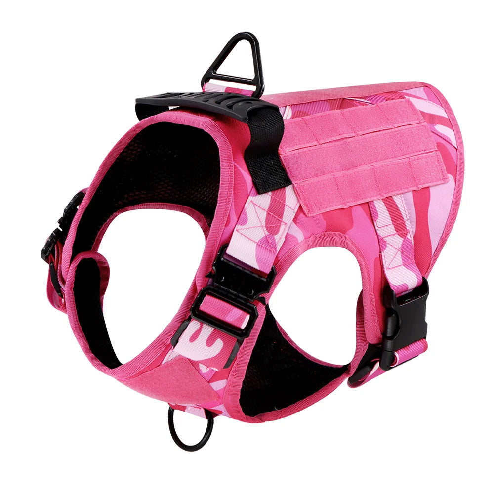Military Pink Camouflage Dog Harness for Large/Medium Dogs, Harnesses Leash Adjustable, Pet German Shepherd Tactical Training Vest.