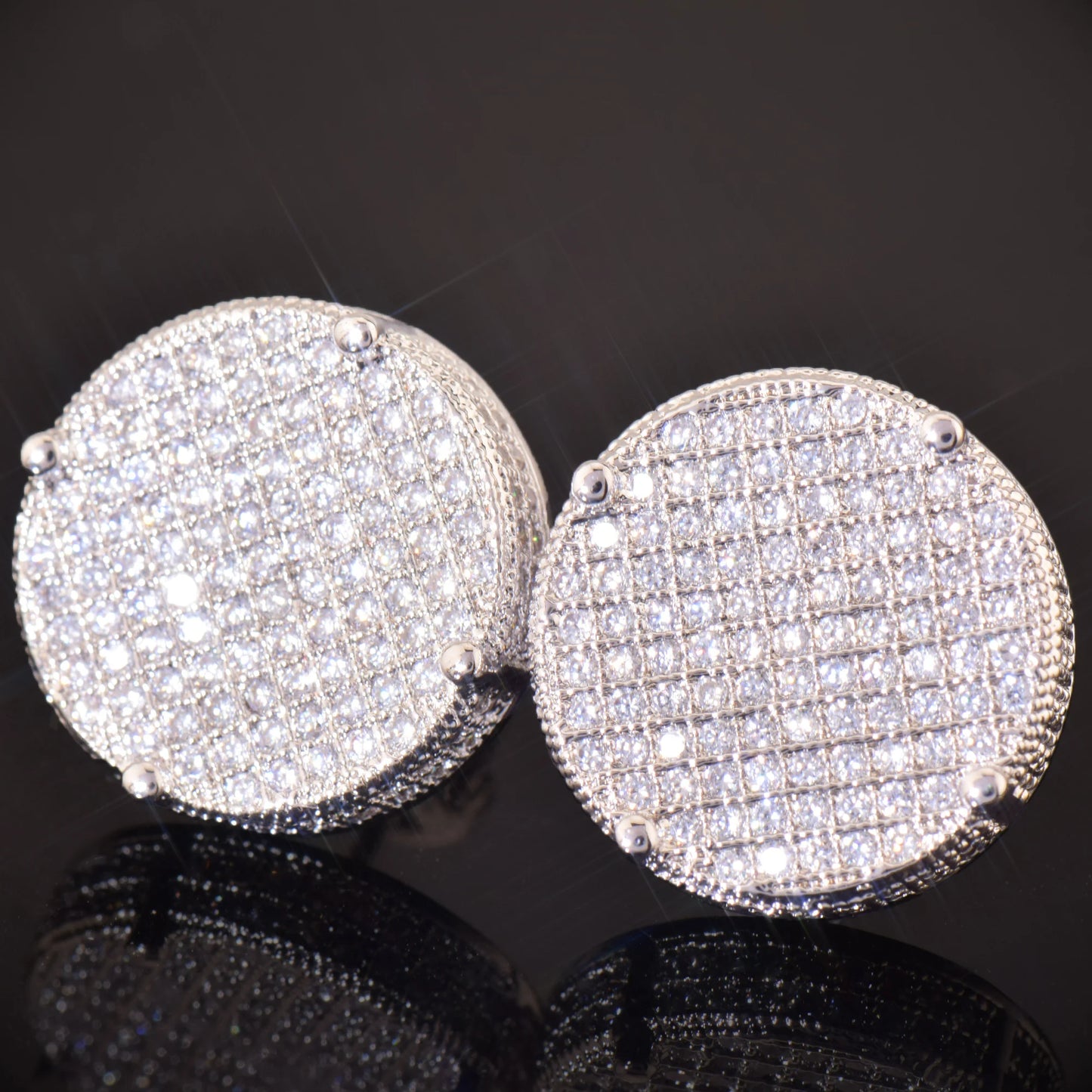CUC 14MM Big Round Stud Screw Back Iced Out Cubic Zirconia Men/Women Earrings Gold Color