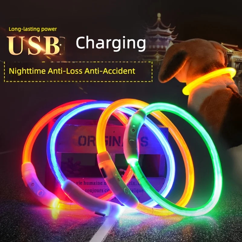 New LED Dog Collar USB Rechargeable，3 Mode Adjustable Glowing Dog Collar for Night Walking, Safe Reflective Pet Collar