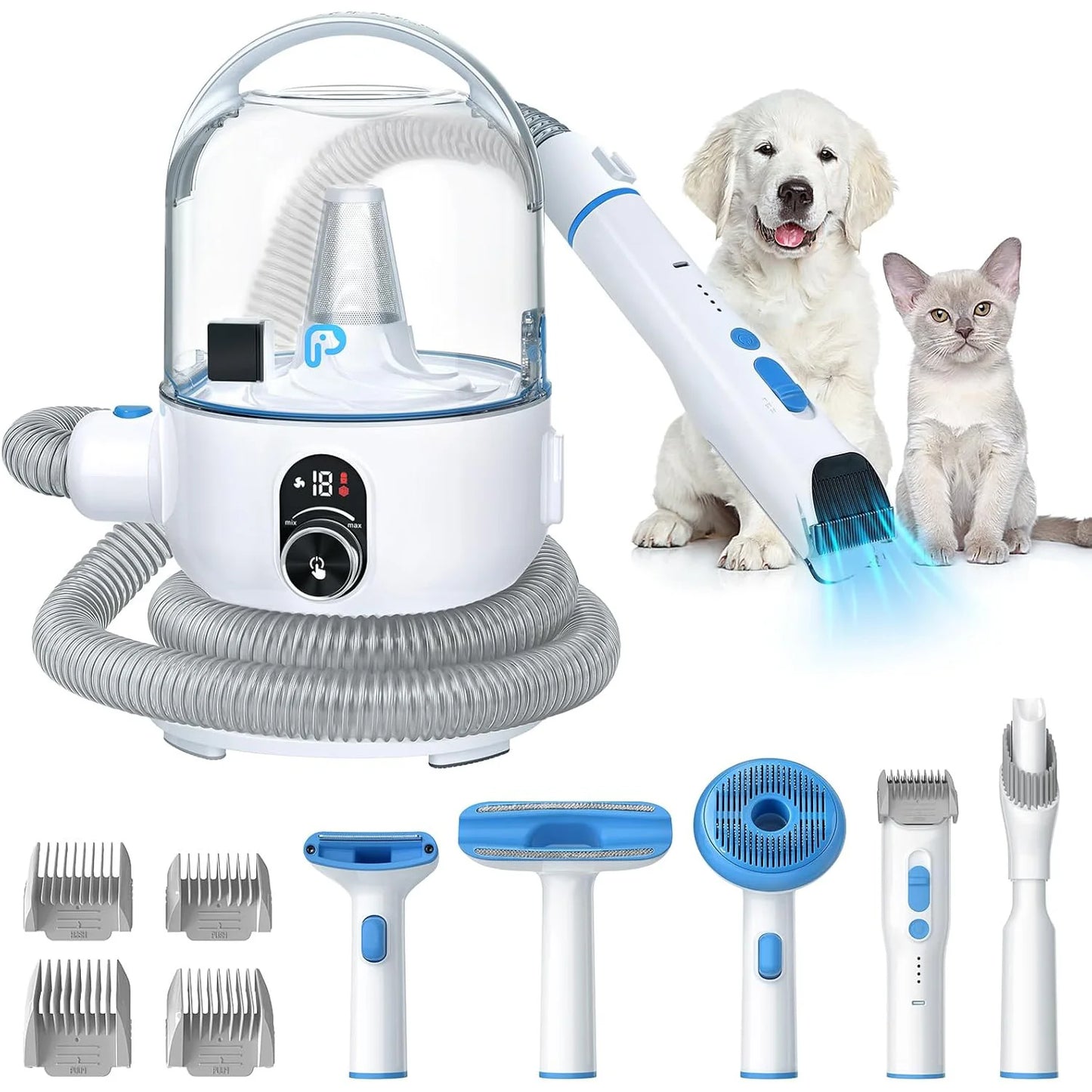 Pet Grooming Kit with 2L Vacuum Suction 99% Pet Hair, Professional Quiet Dog Grooming Vacuum Kit with 5 Grooming Tools for Pets.