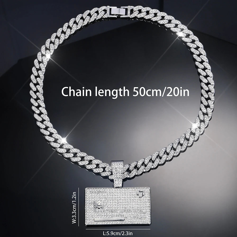 Man's Credit VISA Card Pendant With Zircon Miami Cuban Chain Necklaces