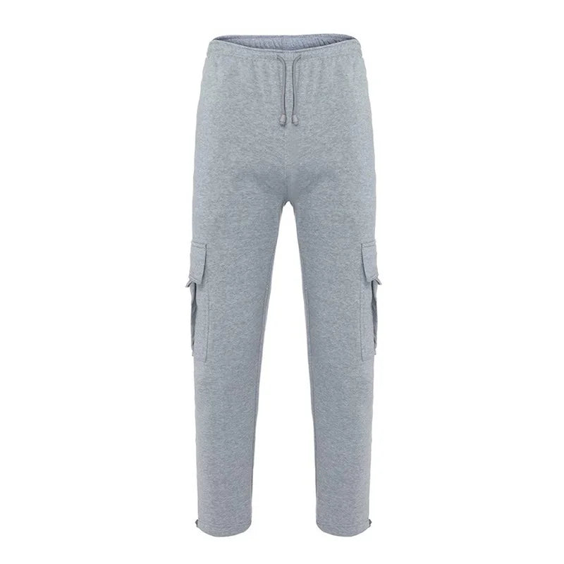 Men’s Loose Cargo Casual Drawstring Elastic Waist Wide Leg Outdoor Trousers