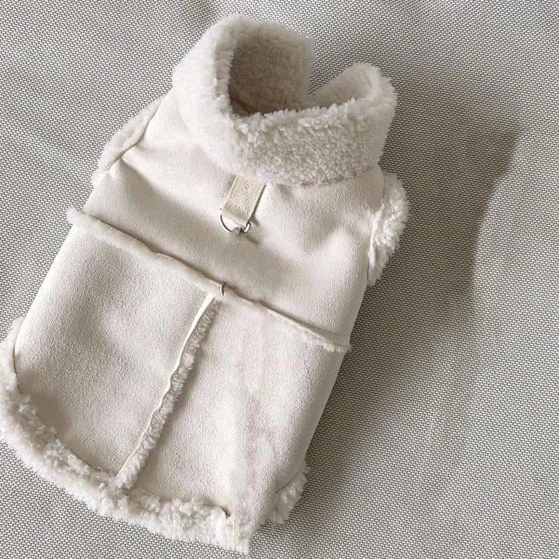 Classic Solid Color Dog Vest, Autumn and Winter Wool Warm, Pet Small/Medium-sized Jacket, Warm Vest with Traction and Buckle Velvet.
