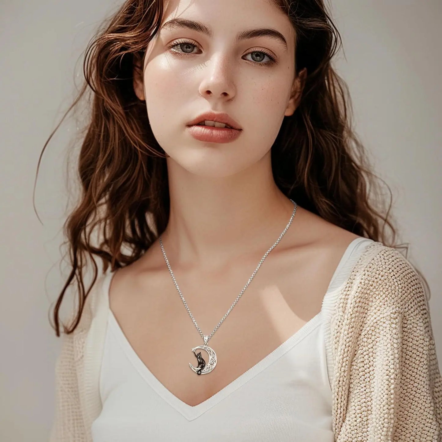 Black Cat Celtic knot Necklace 925 Sterling Silver Cute Animal Pendant