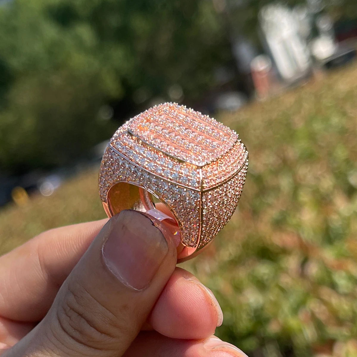 Bubble Letter Iced Out Ring for Men Real Gold-Plated