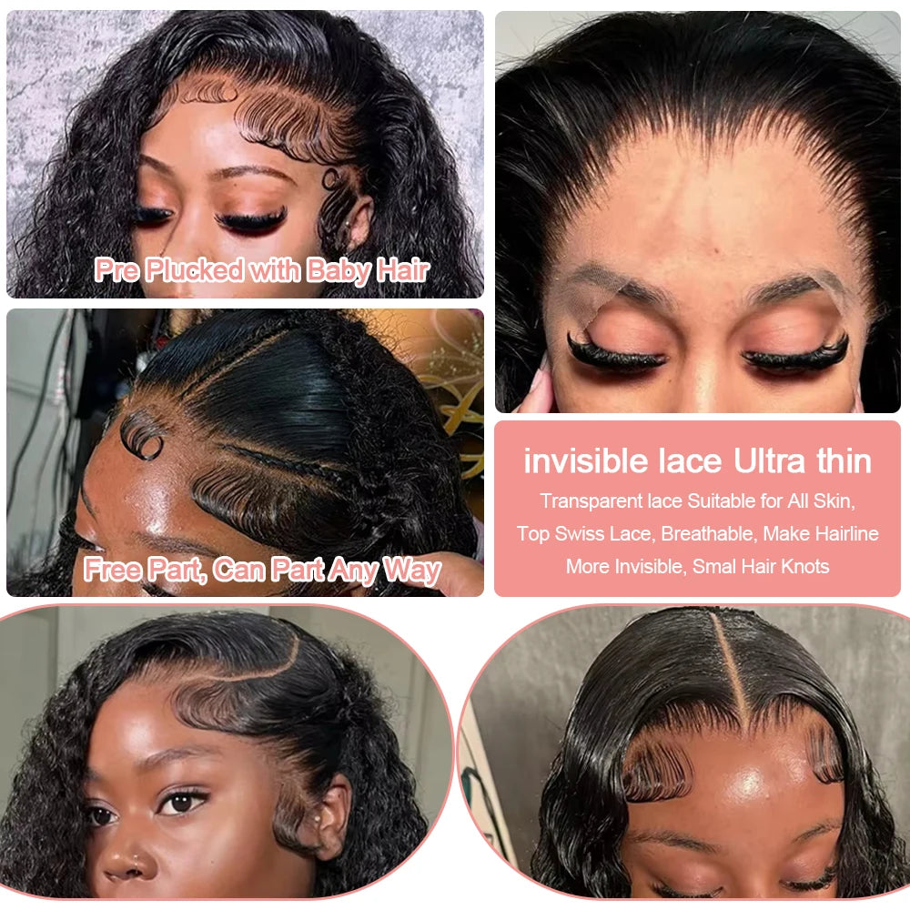 13x6 Short Curly Bob Deep Water Wave Lace Frontal Wigs 7x5 Glueless Wig 100% Human Hair Wig 250% Density 1it2 14 Inch For Women