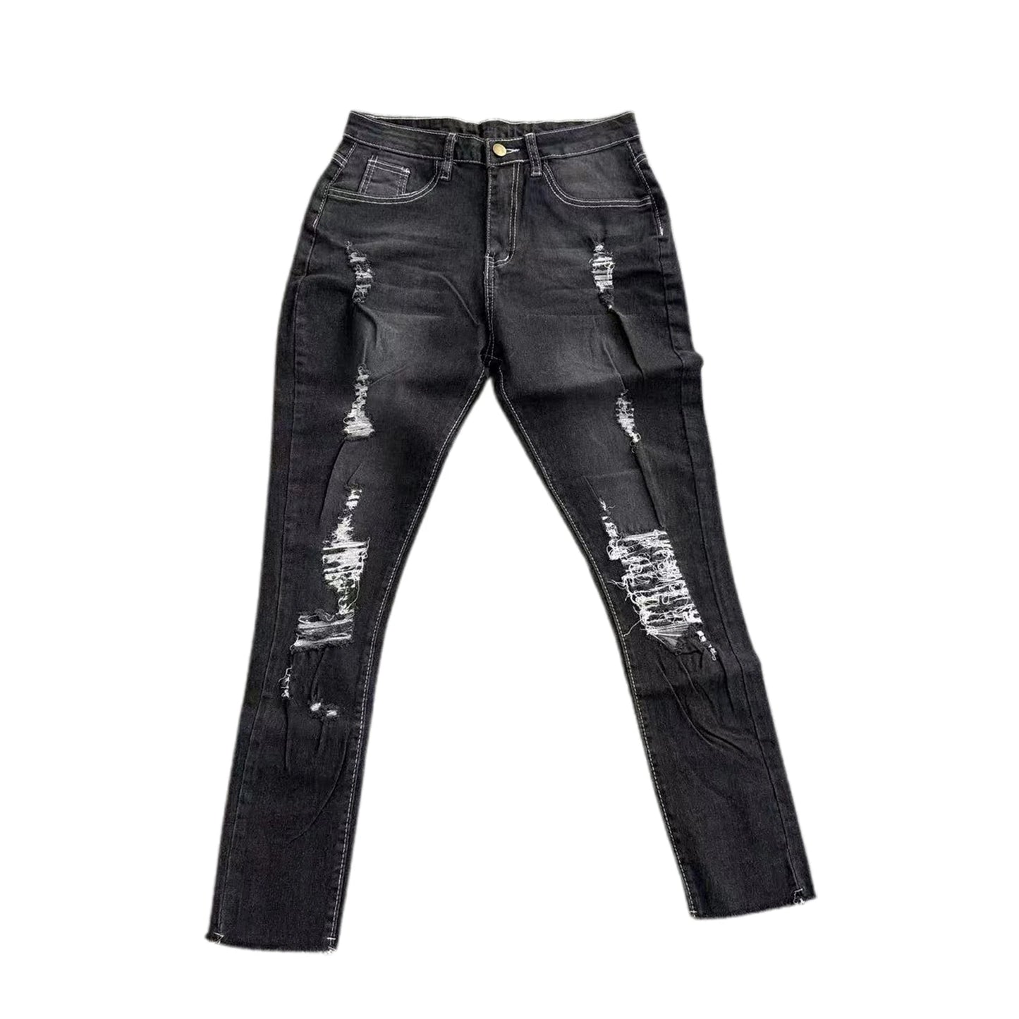 Ladies High Waist Skinny Jeans Stretch Ripped Denim Pants Distressed Cropped Casual Streetwear Fashion