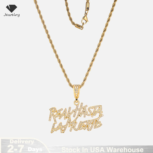 Street Style Real Hasta La Muerte Letter Bling Pendant Necklace