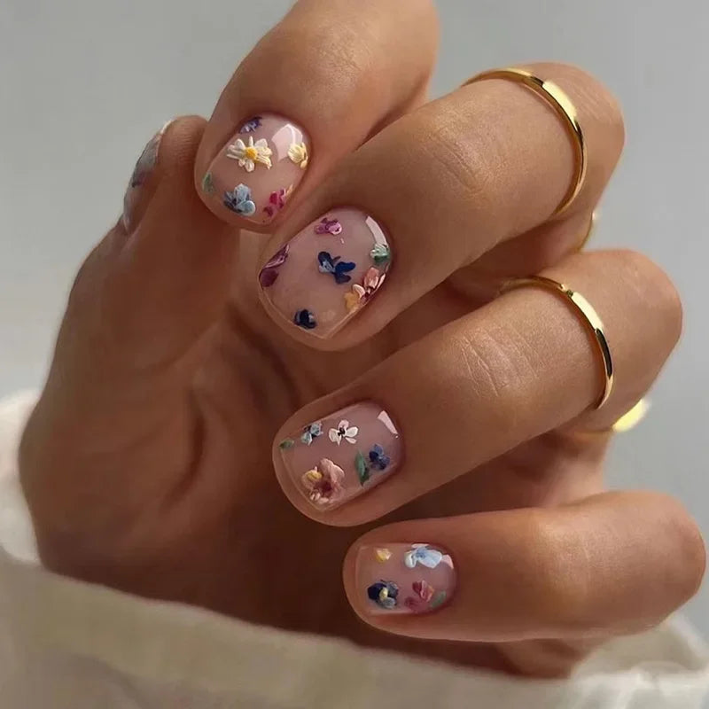 24PCS Fake French Short Nails