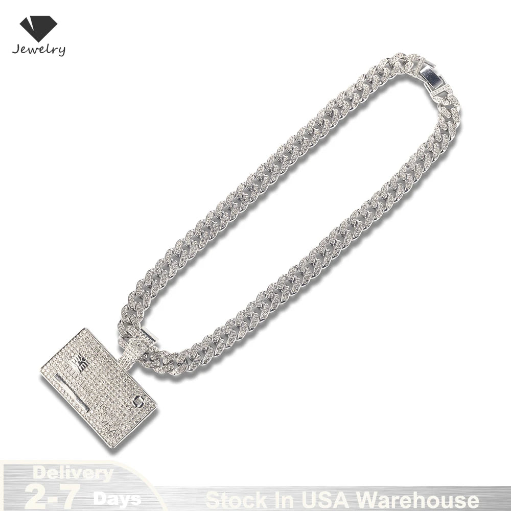 Man's Credit VISA Card Pendant With Zircon Miami Cuban Chain Necklaces