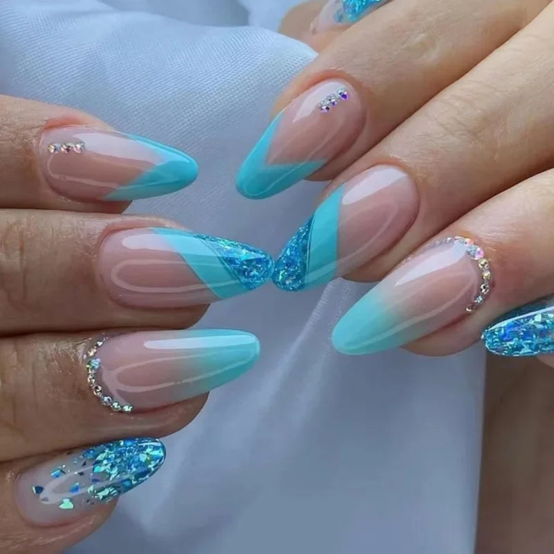 24PCS Fake French Short Nails