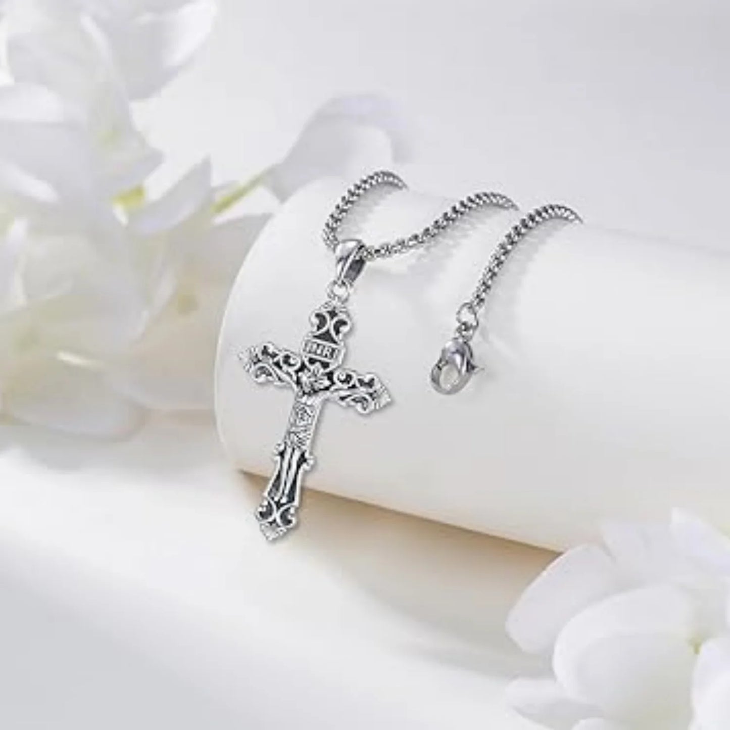 Jesus Cross Necklace 925 Sterling Silver Catholic Jesus Cross Necklace