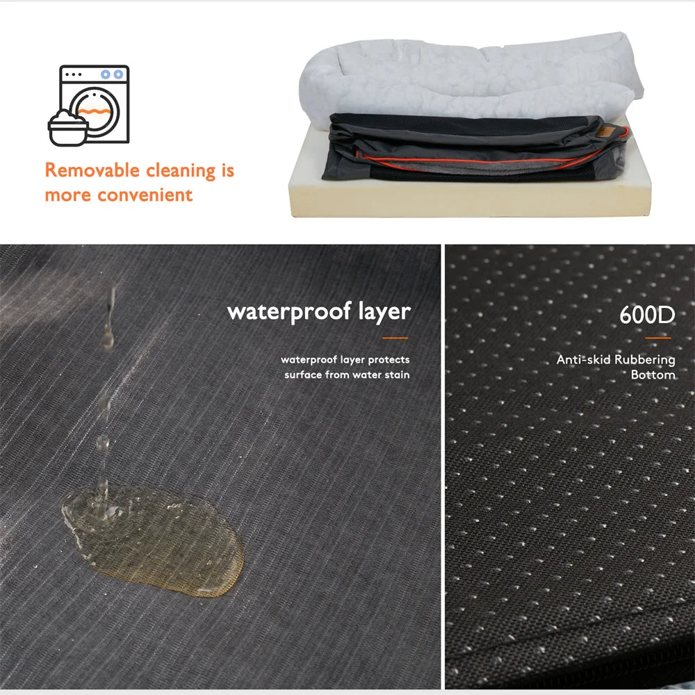 Jumbo Large Orthopedic Dog Bed Memory Foam Pet Sofa Couch, Waterproof Elevated Cushion, Warm Puppy Bolster Couch Removable Cover
