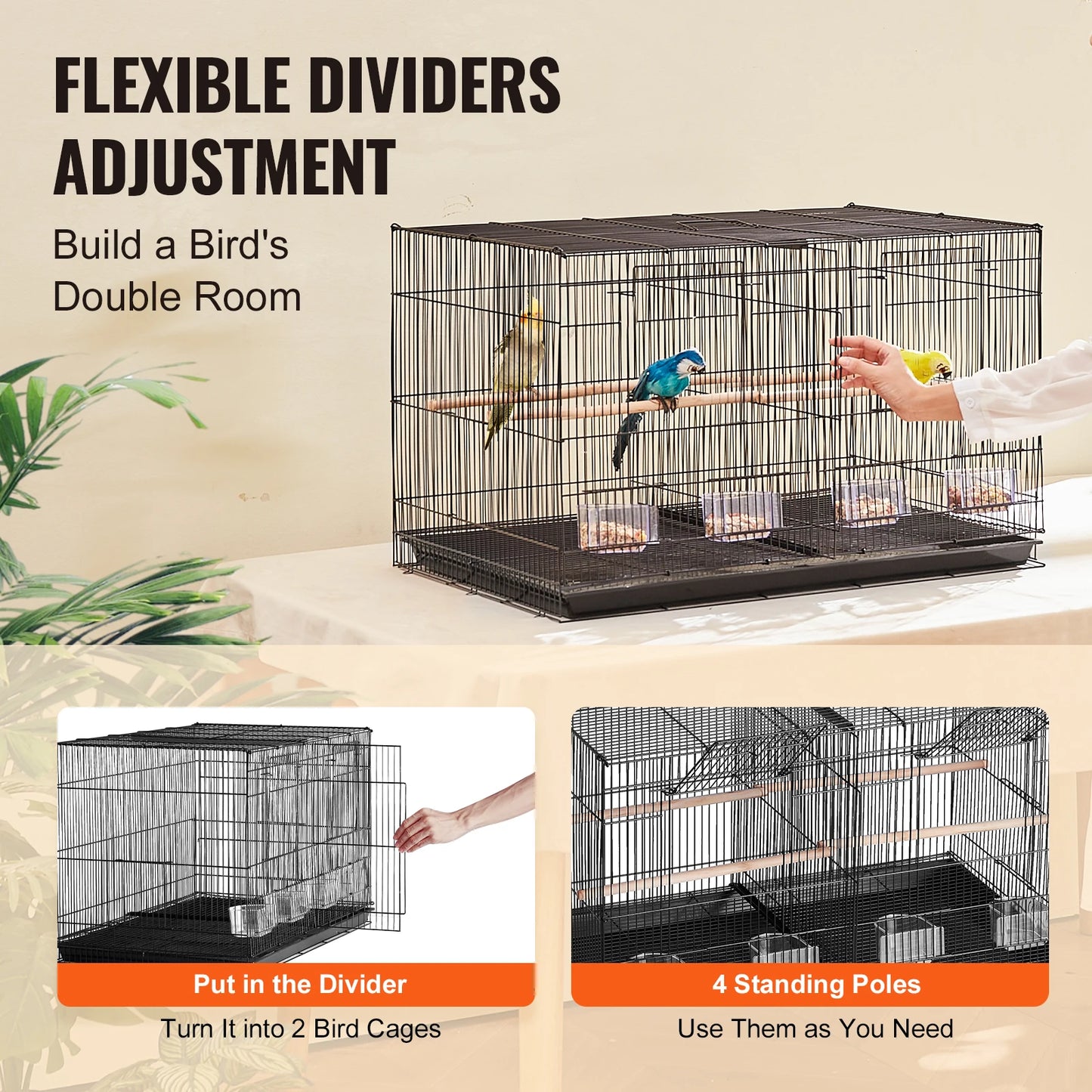 SucceBuy 30In Flight Bird Cage, Stackable Divided Small Animal Cage for all kinds of Birds, Pet Travel Bird Cage with Handle and Perch.