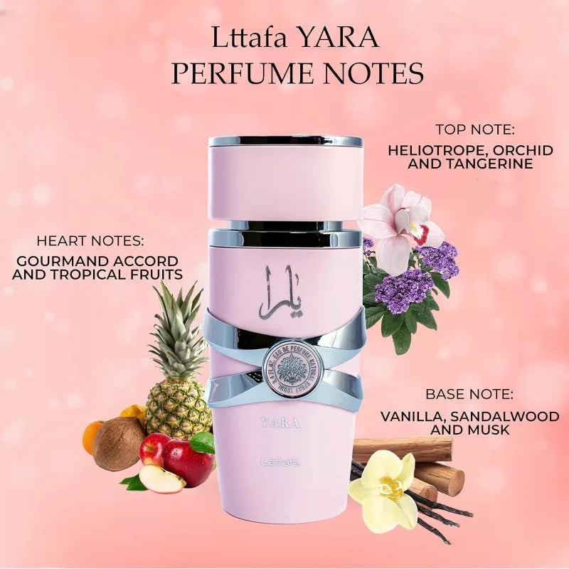 100ml Lattafa Yara Eau de Parfum Femme Spray, Original Arab Perfumes, Lasting Oriental Vanilla Pheromones Perfume Cologne.