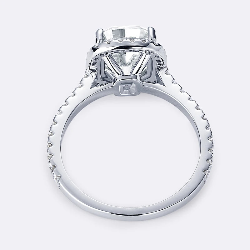 OXTAO GRA Certified Cushion Cut Moissanite Halo Engagement Ring for Women 925 Sterling Silver