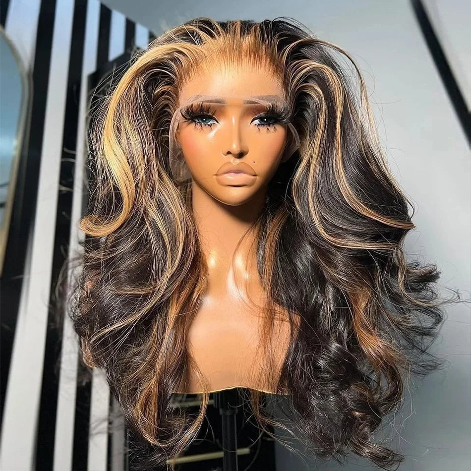 1B/30 Highlight Wig Human Hair Ombre Blonde Colored Body Wave 13X4 Lace Frontal Preplucked