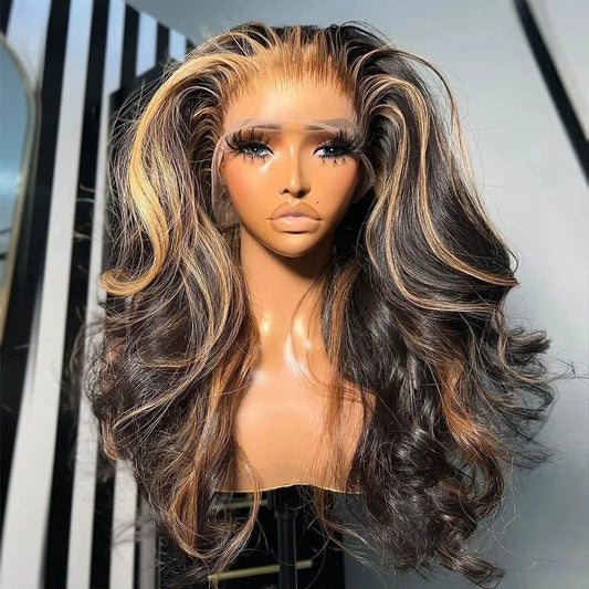 1B/30 Highlight Wig Human Hair Ombre Blonde Colored Body Wave 13X4 Lace Frontal Preplucked