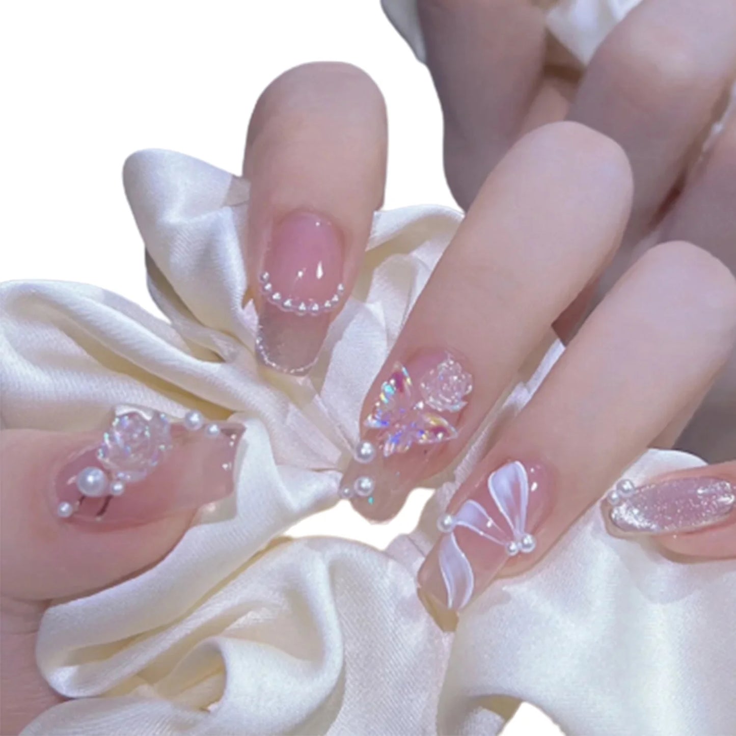 French False Nail for Women Coffin White Tips with Star Pattern