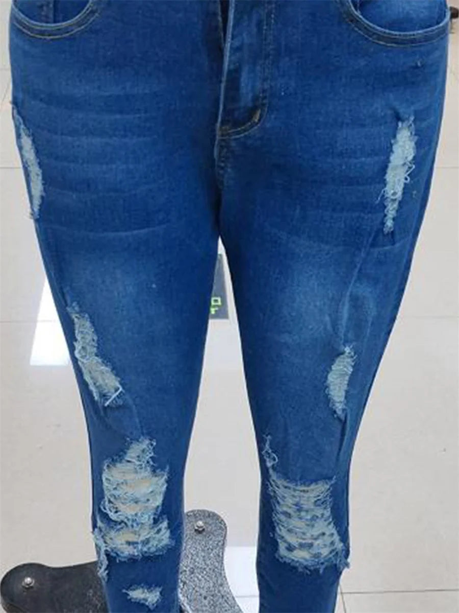 Ladies High Waist Skinny Jeans Stretch Ripped Denim Pants Distressed Cropped Casual Streetwear Fashion