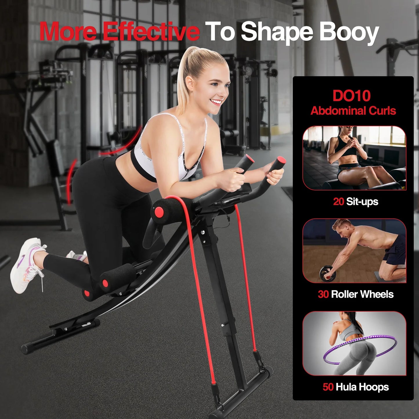 GIKPAL Foldable Ab Machine Workout Equipment for Home Gym, Core & Abdominal Trainer Fitness Equipment, Max 440lbs LCD Display