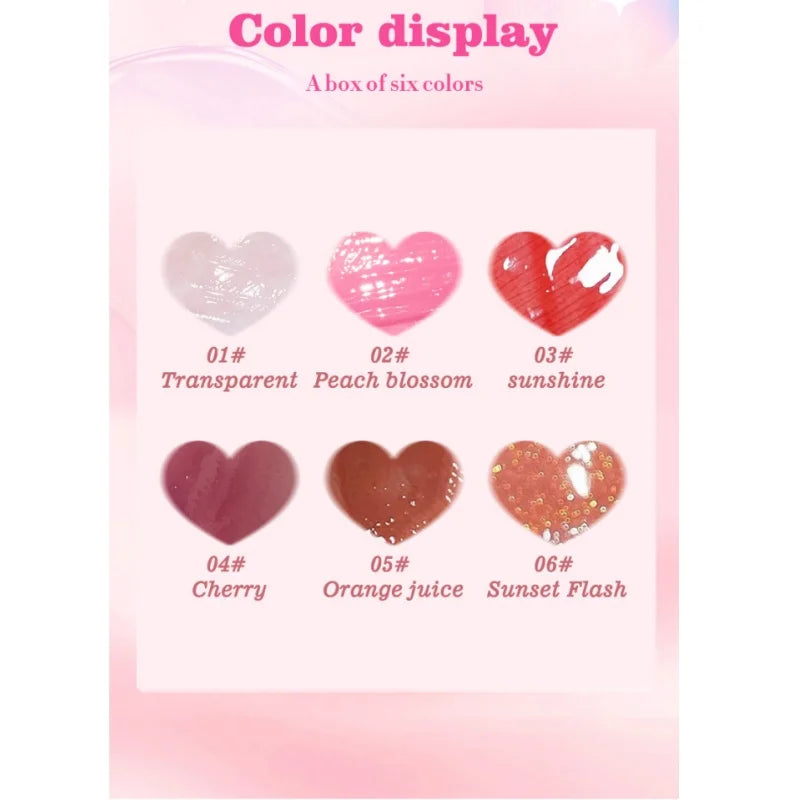 6 Pieces Glass Mirror Lip Gloss Set, Hydrating Lightweight Lip Balm, Glossy Shimmer Sheer Tint Peach Cherry Pink